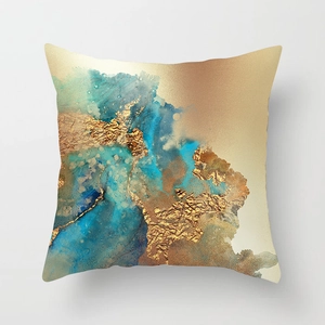 Nordic watercolor throw pillow cover with abstract blue and gold foil marble textures