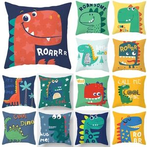Cartoon Dinosaurier Kissenbezug Polyester Dekorativ Kissenhülle Für Kinderzimmer Haus Sofa Quadratisch Bedruckt Kissen Bezug