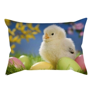 Funda de cojín de Pascua con diseño de pollito amarillo y huevos de colores vivos