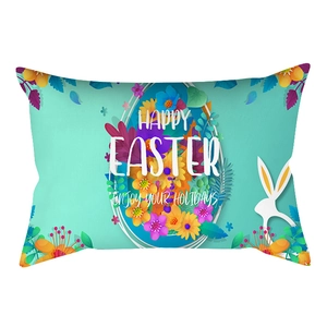 Detalle de la funda de cojín de Pascua verde menta con siluetas de conejos y huevos