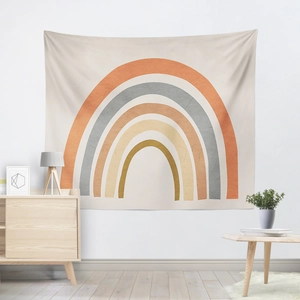 Close-up of Morandi abstract wall tapestry with bohemian rainbow digital printing