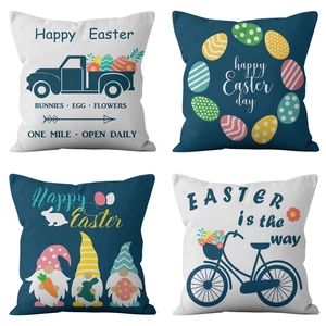 Easter Decorative Polyester Throw Pillowcase Gnomes Easter Eggs Retro Truck Pattern Cushion Cover For Home Sofa Bedroom