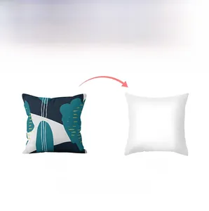 Detail view of abstract Morandi geometric cushion cover showing front pattern and white back