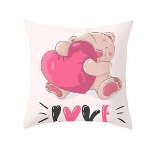 Square cushion cover with cartoon bear hugging heart and LOVE print for kids room