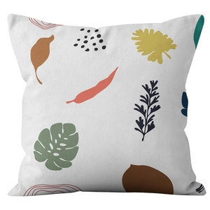 Modern Morandi geometric throw pillow cover featuring abstract monstera leaves on white fabric