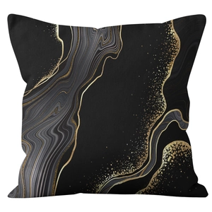 Housse de coussin marbre noir moderne avec lignes dorées et texture de sable gris
