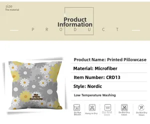Détail de la housse de coussin en peluche courte avec imprimé marguerite nordique