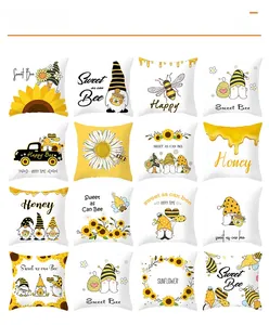 Set aus sechzehn dekorativen Kissenbezügen mit Bienen und Sonnenblumen in Gelb und Schwarz