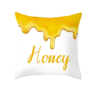 Quadratischer weißer Kissenbezug mit gelbem Honig-Design und Honey-Schriftzug