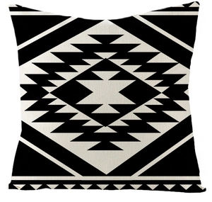 Close-up of Morocco geometric black and white pattern on cotton linen pillow cover