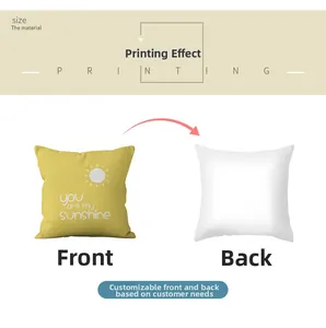 Détail de l'imprimé soleil et du revers blanc de la housse de coussin carrée