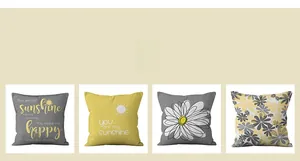 Lot de quatre housses de coussin décoratives avec marguerites jaunes et motifs soleil