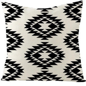 Square Moroccan geometric throw pillow cover with black and white tribal diamond pattern