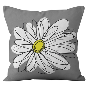 Housse de coussin carrée gris foncé avec imprimé marguerite blanche pour le salon