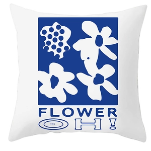 Nordic abstract flower pillowcase with dark blue floral print and white background