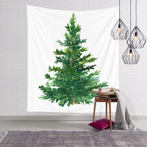 Nordic Christmas tree tapestry hanging on a white brick wall for festive home decoration
