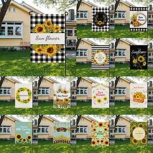Zonnebloem Tuinvlag Dubbelzijdig Rustiek Linnen Geruit Decoratieve Vlag Verticale Yard Banner Voor Huis Decoratie