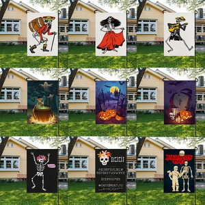 Halloween Garden Flag Linen Outdoor Decorative Banner Printed Skull Pumpkin Ghost Yard Flag For Halloween Party Decor