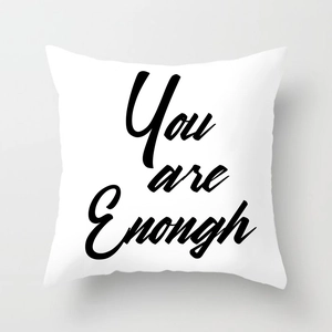Pink geometric letter decorative square cushion cover with You are Enough print
