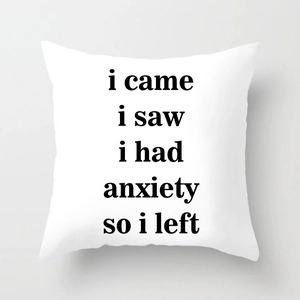 Detailed close-up of pink geometric letter pillowcase with humorous English slogan text