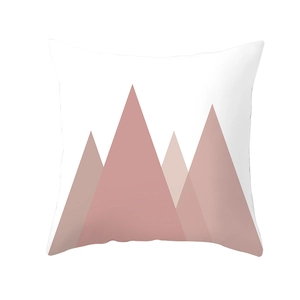 Pink geometric triangle pillow case with abstract Nordic mountain design on white cover