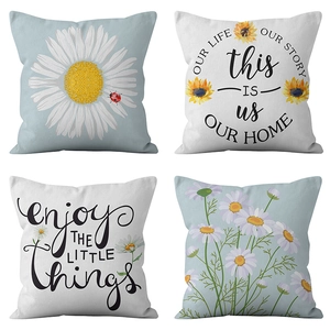Fresh Daisy Sunflower Pattern Decorative Pillowcase For Home Living Room Bedroom Polyester Peach Skin Throw Pillow Cover Without Core