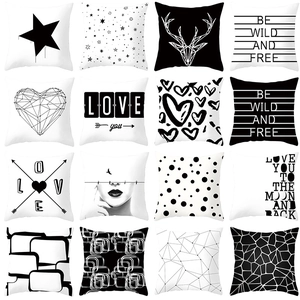 Modern Minimalist Black White Geometric Throw Pillow Cover Peach Skin Polyester Decorative Cushion Case For Sofa Home Decor