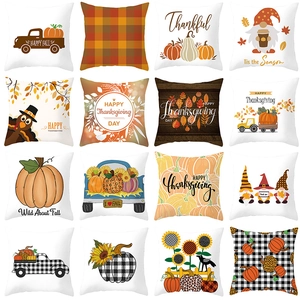 Thanksgiving Pumpkin Gnome Cushion Cover Decorative Polyester Square Pillow Case For Living Room Fall Harvest Home Decor