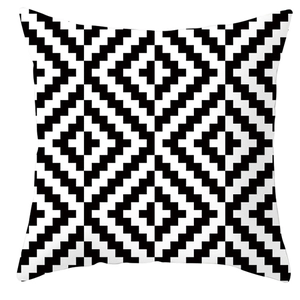 Modern minimalist geometric black and white square cushion cover with diamond patterns