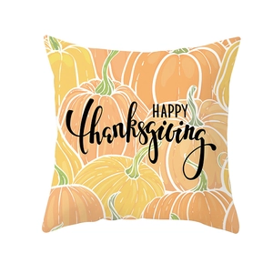 Thanksgiving pumpkin throw pillow cover with Happy Thanksgiving text for home decor