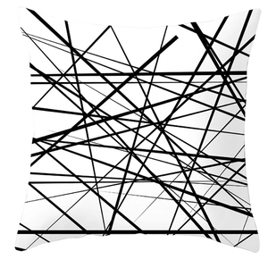 Minimalist black and white geometric throw pillow case with abstract line art
