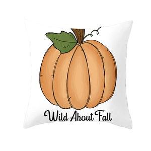 Square Thanksgiving cushion cover with orange pumpkin design and Wild About Fall text