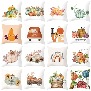 Thanksgiving Fall Harvest Pumpkin Sunflower Decorative Pillowcase Peach Skin Polyester Cushion Cover For Home Couch Sofa Decor