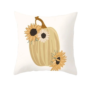 Square Thanksgiving pillow cover with autumn pumpkin and sunflower decorative illustration
