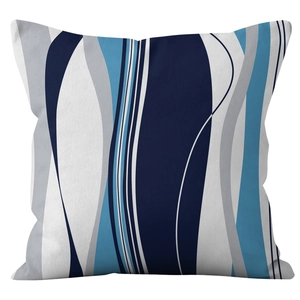Modern abstract geometric square pillowcase with blue and grey wavy stripes