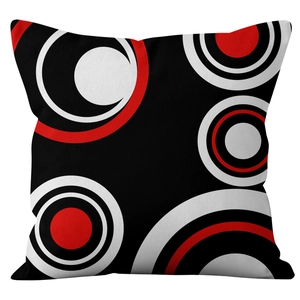 Modern geometric circle print throw pillow cover in black, white, and red pattern