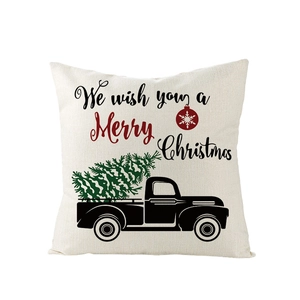 Détail de taie d'oreiller de Noël en lin avec motif camion vintage et message