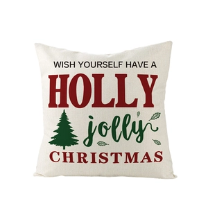 Housse de coussin de Noël avec texte Holly Jolly et motifs de sapins festifs