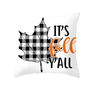 Fall buffalo plaid leaf pillow cover with IT'S fall Y'ALL text in white background