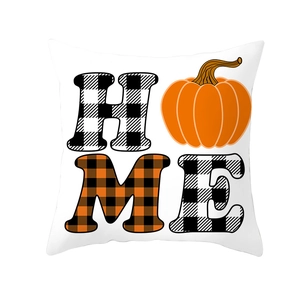 Thanksgiving pumpkin home pillow case with black and orange buffalo plaid patterns
