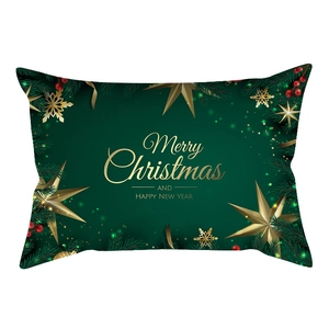 Detail of Christmas pillowcase with golden snowflakes and Merry Christmas text print