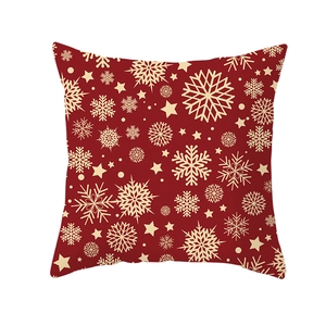 Nordic Christmas pillow case in deep red with golden snowflakes and stars pattern