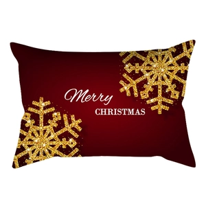 Christmas lumbar pillow cover with golden snowflakes and Merry Christmas text
