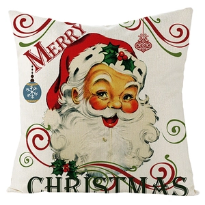 Vintage μαξιλαροθήκη Merry Christmas με τον Άγιο Βασίλη σε στυλ ελαιογραφίας