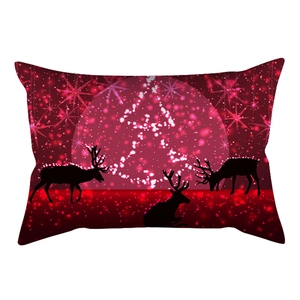 Christmas lumbar pillow cover with reindeer and snowflake patterns on red background