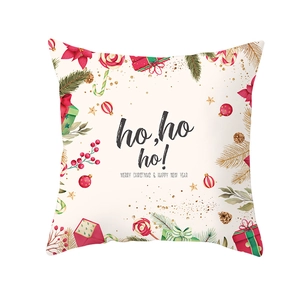 Christmas pillow cover with festive illustrations and Merry Christmas text on white background