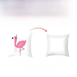 Detailed view of the flamingo pillowcase showing both the front print and white back side