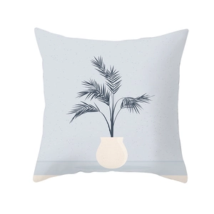 Detailed view of Nordic style square cushion cover featuring a potted plant illustration