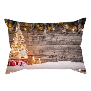 Detailed Christmas lumbar pillow cover with gingerbread man and festive gift box print