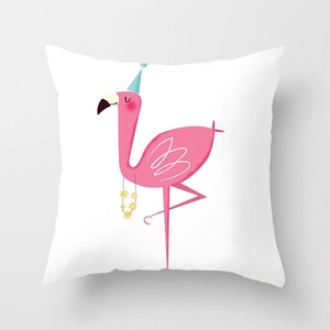 Nordic style flamingo throw pillow cover with pink festive illustration on white canvas